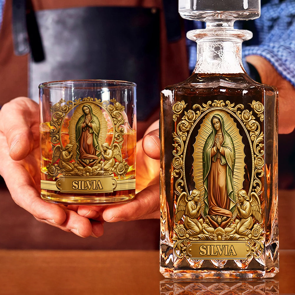 Our Lady Of Guadalupe - Personalized Christian Whiskey Decanter Set