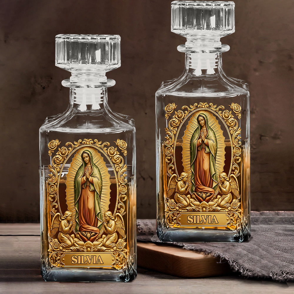 Our Lady Of Guadalupe - Personalized Christian Whiskey Decanter Set