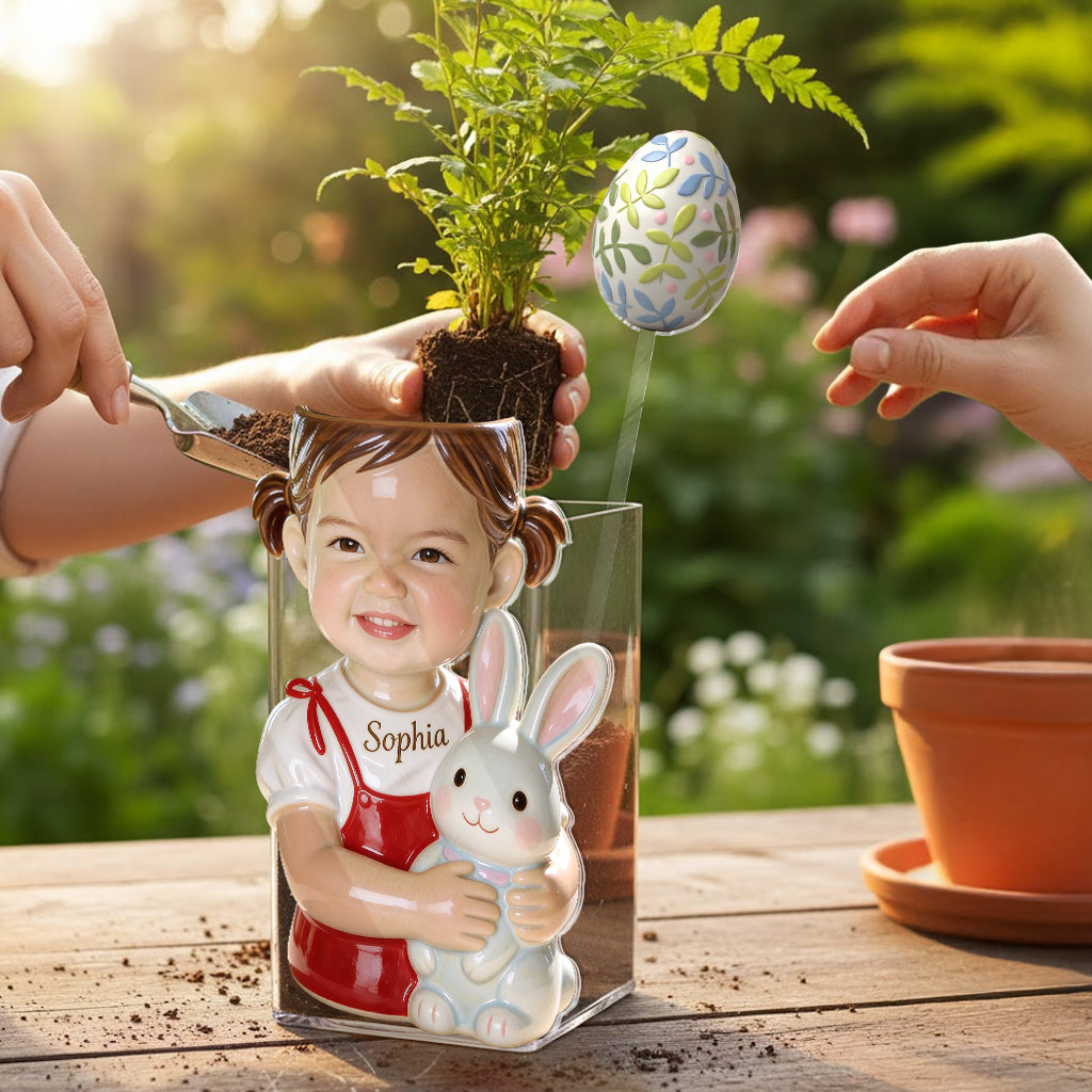 Custom Any Photo, Easter's Day - Personalized Kid Acrylic Pot & Stake