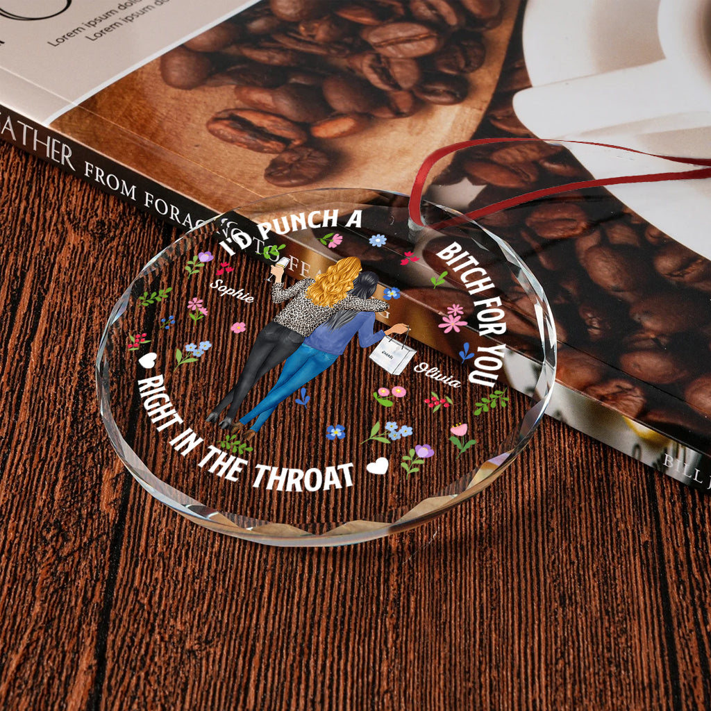 Two Women Holding Drinks - Personalized Bestie Round Shaped Glass Ornament