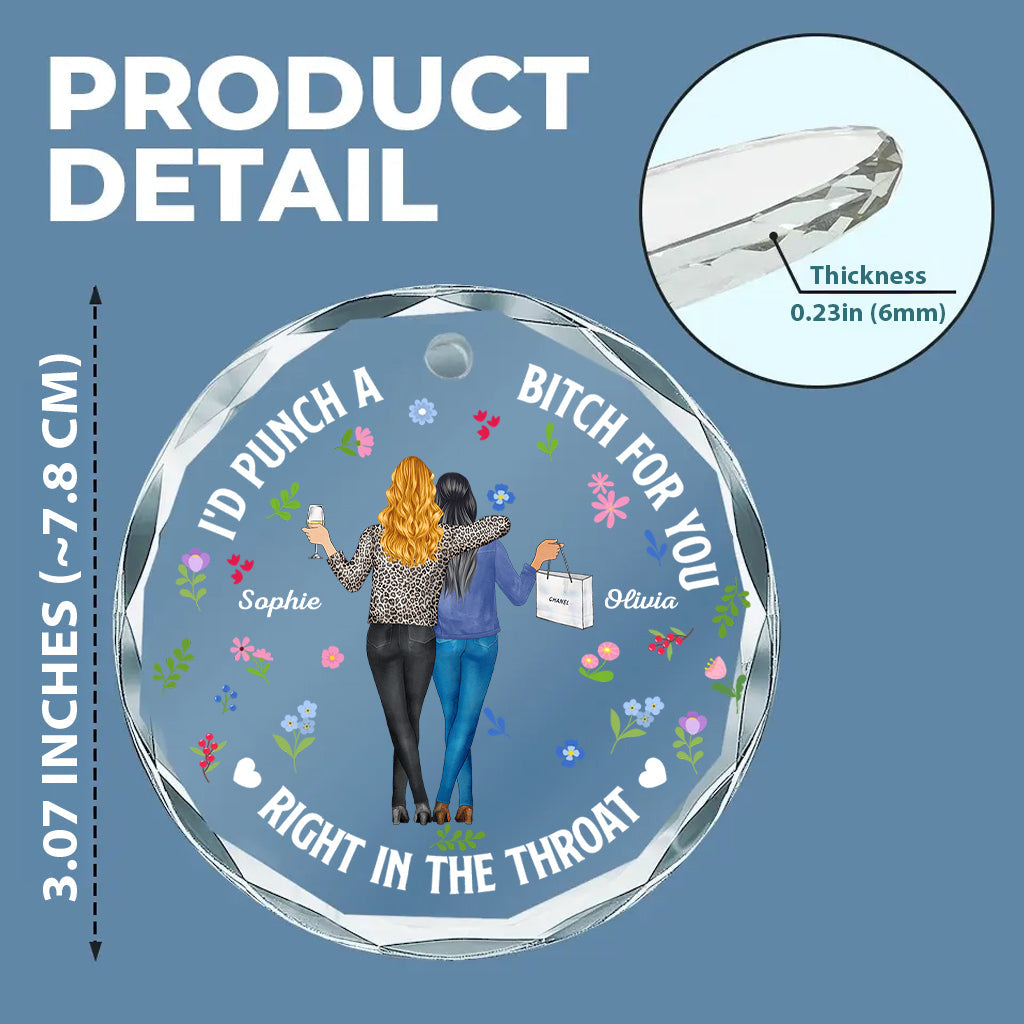 Two Women Holding Drinks - Personalized Bestie Round Shaped Glass Ornament