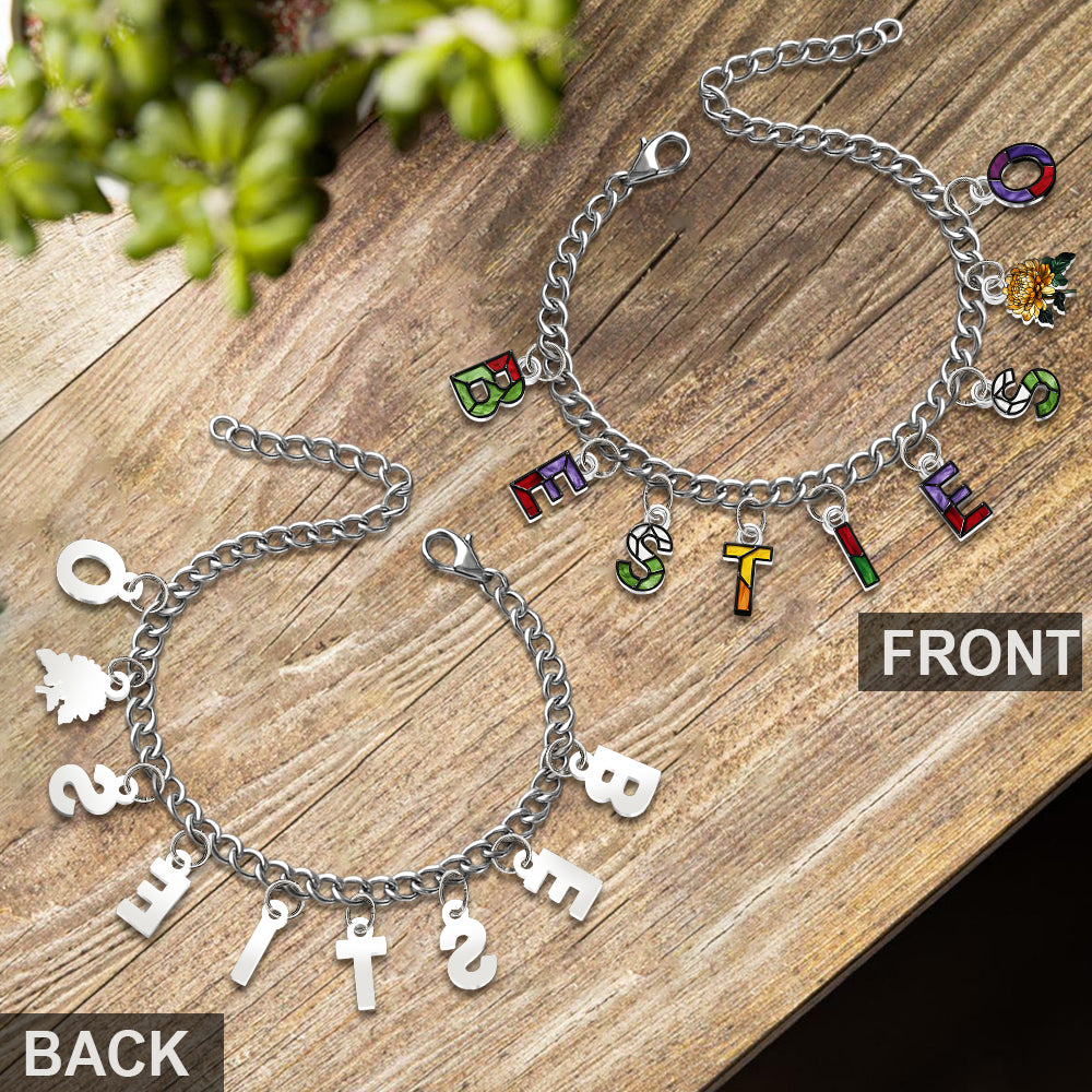 Besties With Birth Flowers And Initials - Personalized Bestie Bracelet With Charms