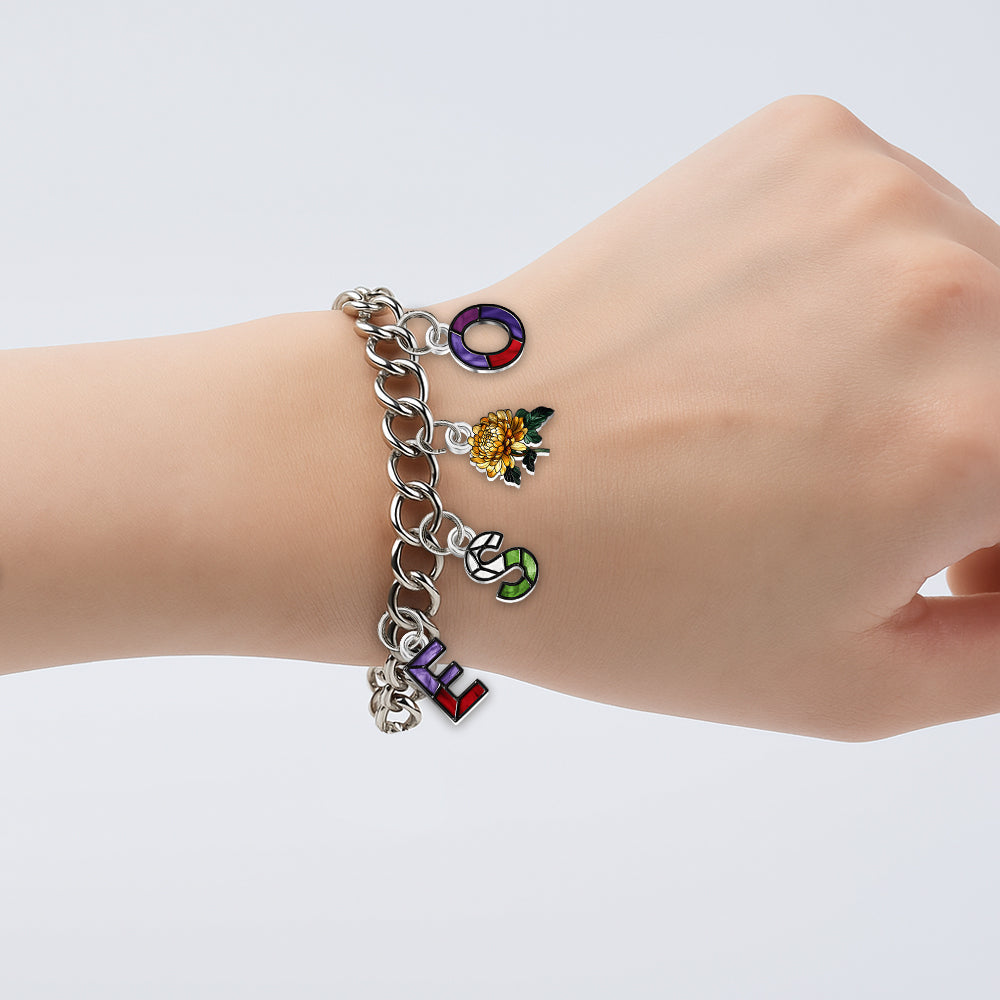Besties With Birth Flowers And Initials - Personalized Bestie Bracelet With Charms