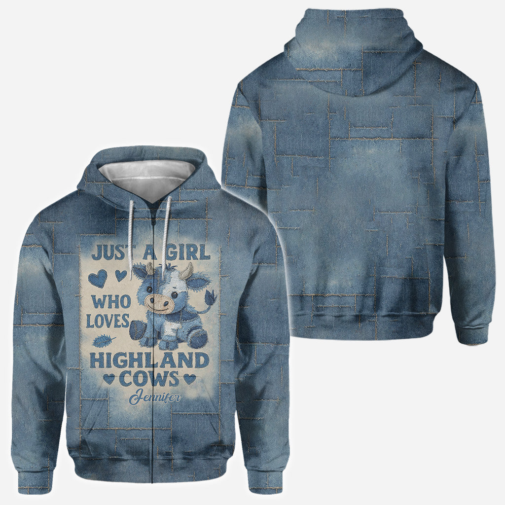 Einfach ein Mädchen, das Hochlandrinder liebt – personalisiertes T-Shirt mit Hochlandrind-Motiv