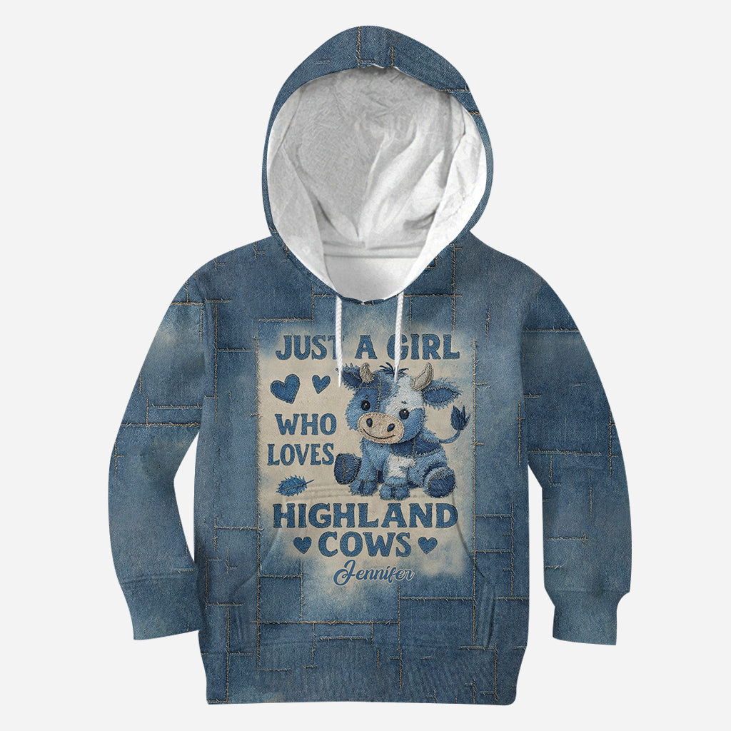 Einfach ein Mädchen, das Hochlandrinder liebt – personalisiertes T-Shirt mit Hochlandrind-Motiv