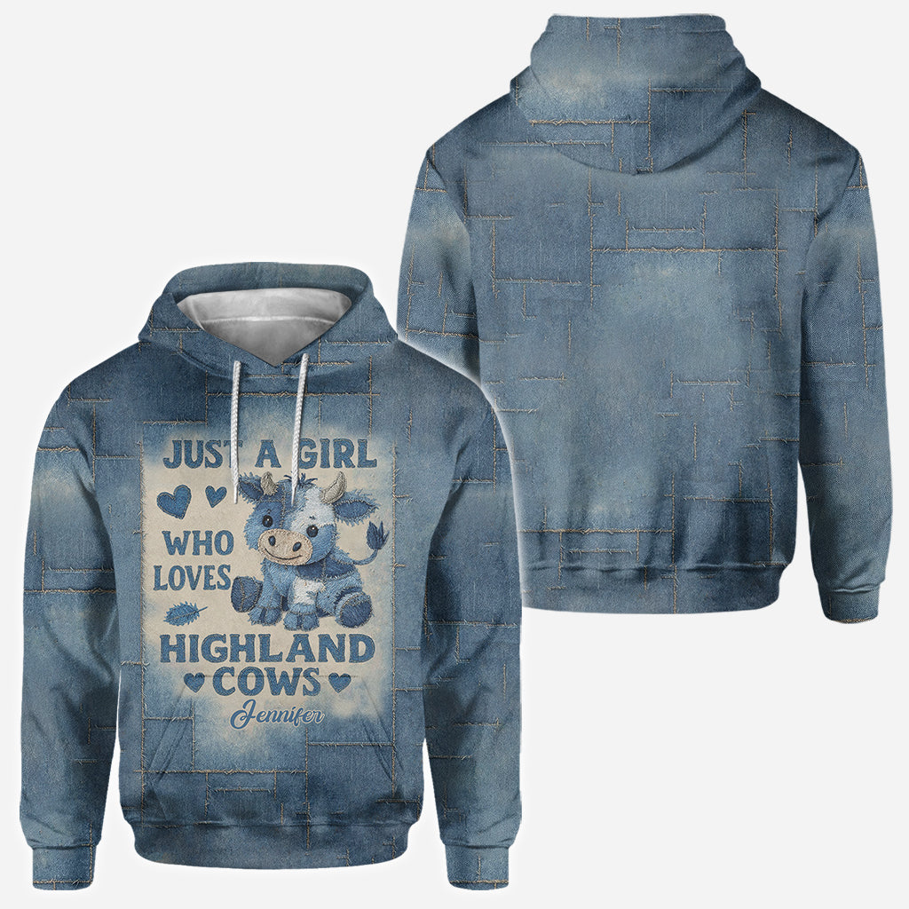 Einfach ein Mädchen, das Hochlandrinder liebt – personalisiertes T-Shirt mit Hochlandrind-Motiv