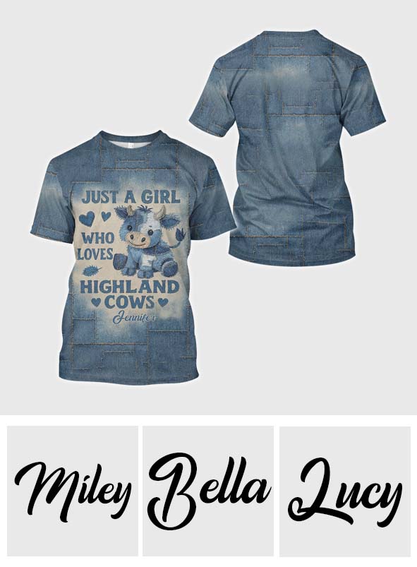 Einfach ein Mädchen, das Hochlandrinder liebt – personalisiertes T-Shirt mit Hochlandrind-Motiv