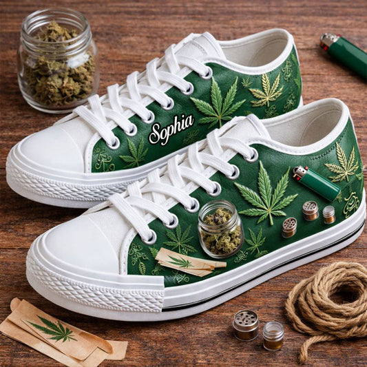 Magic Green Pink Leaf - Personalized Weed Low Top Shoes