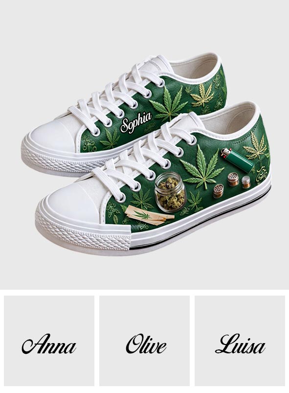 Magisches grünes und rosa Blatt – personalisierte Weed-Sneaker (niedriger Schaft)