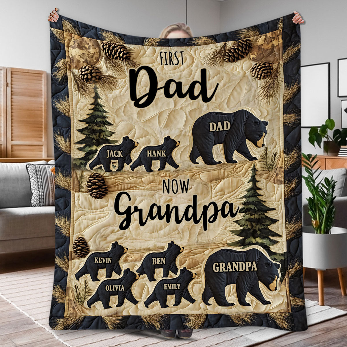 First Dad Now Grandpa - Personalized Grandpa Blanket
