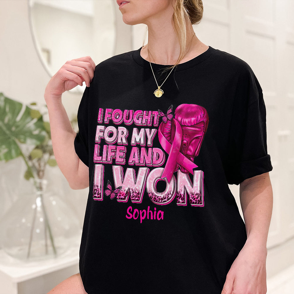 Boxing Gloves Pink Ribbon - Personalized Breast Cancer Awareness T-shirt And Hoodie