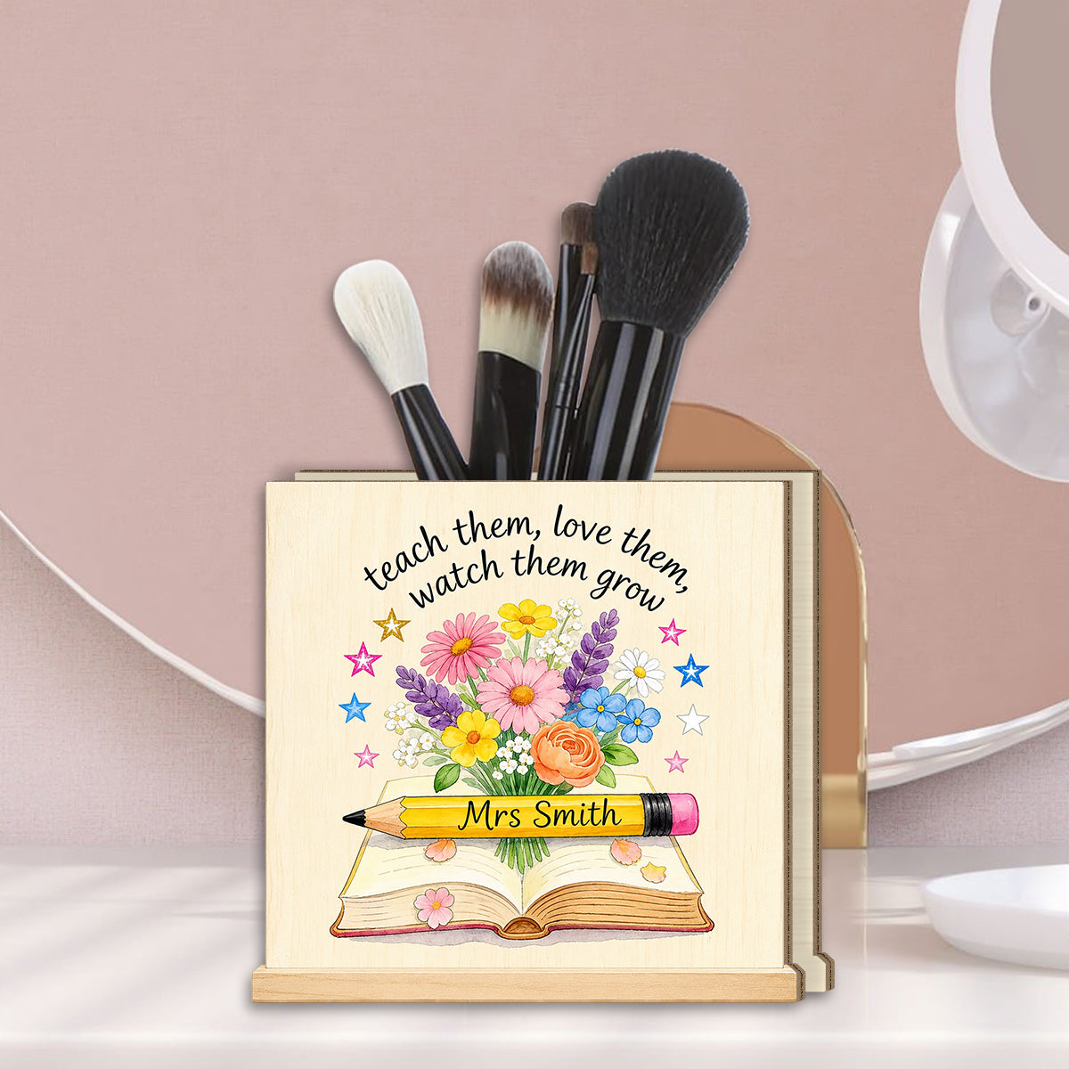 Teacher Gifts Boho Kraft - Personalized Teacher Wooden Desk Organizer