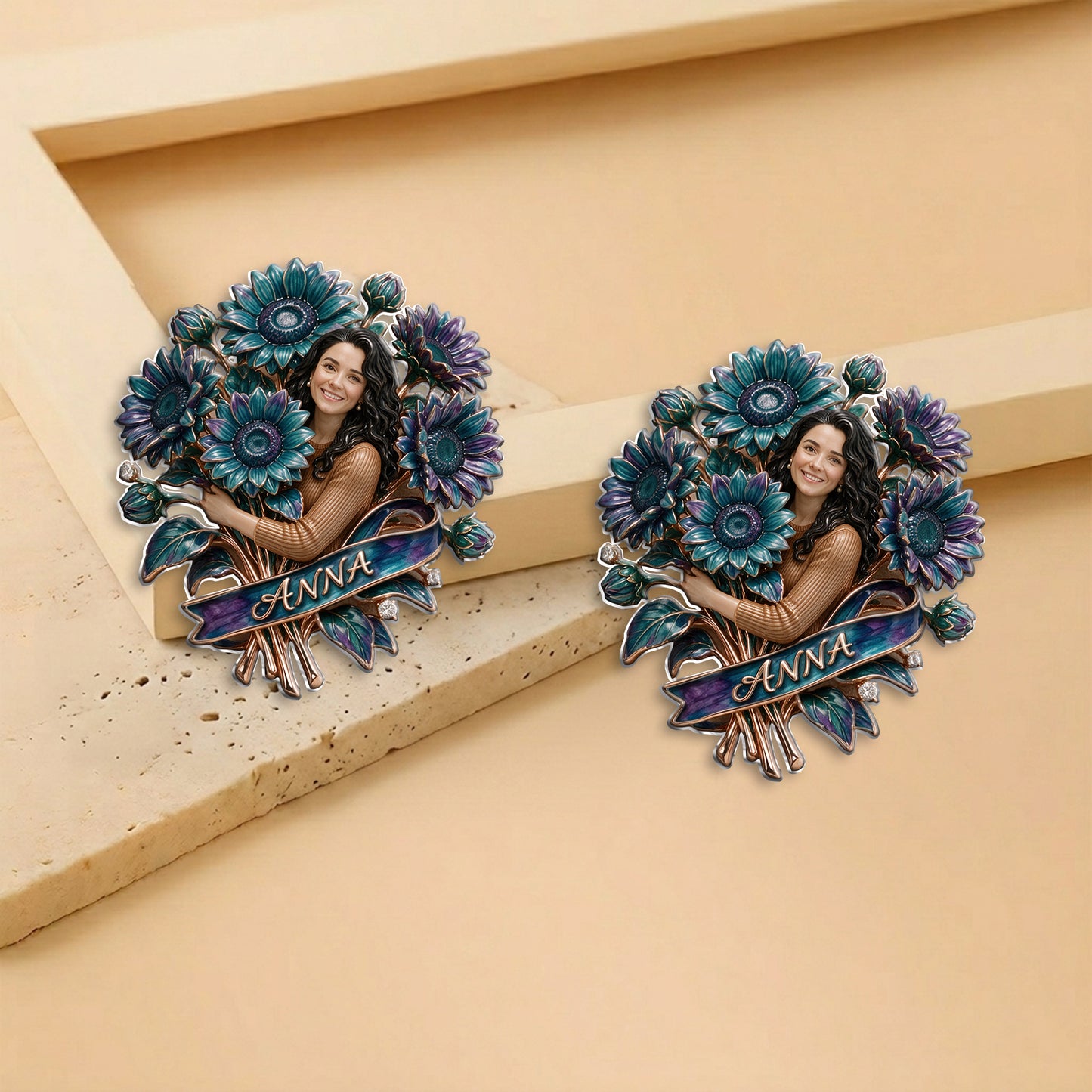 Custom Suicide Prevention Blue & Purple Sunflower Brooch - Personalized Suicide Prevention 3D Embossed Enamel Pin