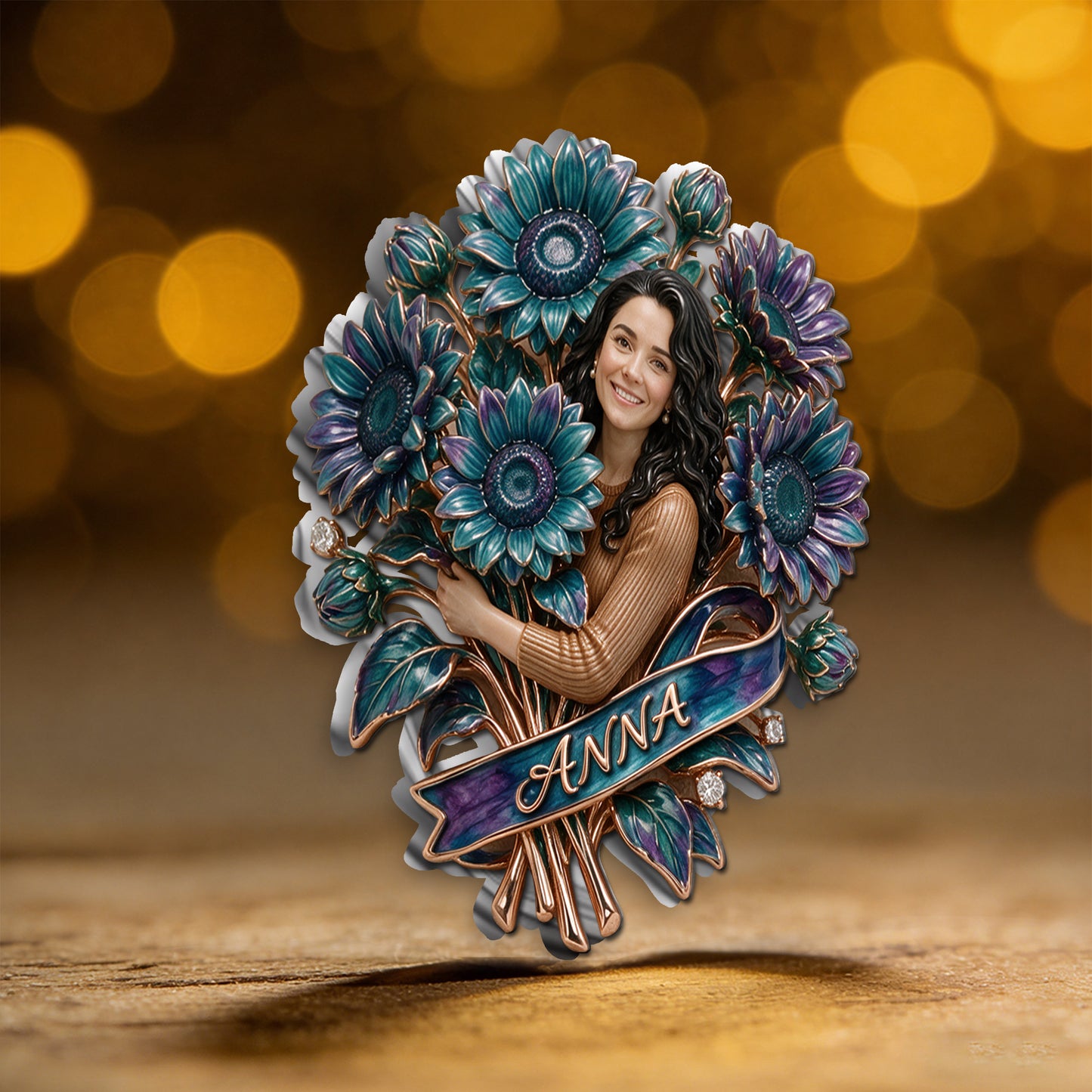 Custom Suicide Prevention Blue & Purple Sunflower Brooch - Personalized Suicide Prevention 3D Embossed Enamel Pin