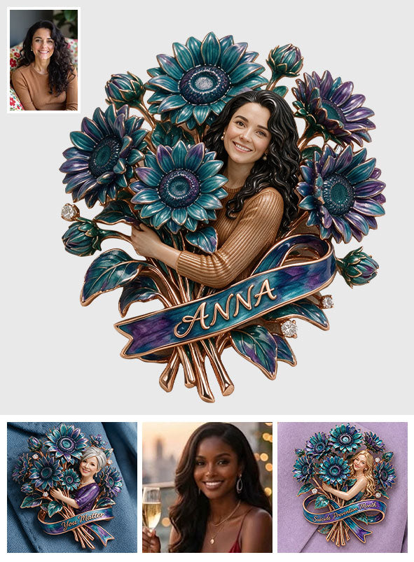 Custom Suicide Prevention Blue & Purple Sunflower Brooch - Personalized Suicide Prevention 3D Embossed Enamel Pin
