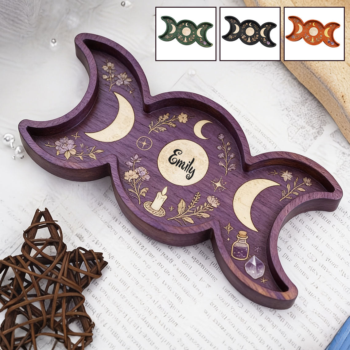 Tripple Moon - Personalized Witch Wood Tray