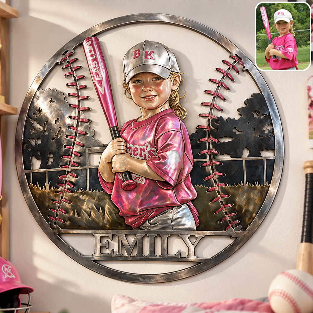 Custom Metal Sign For Softball/ Baseball Kid Or Any Sport - Personalized Baseball 3D Printed Cut Metal Sign