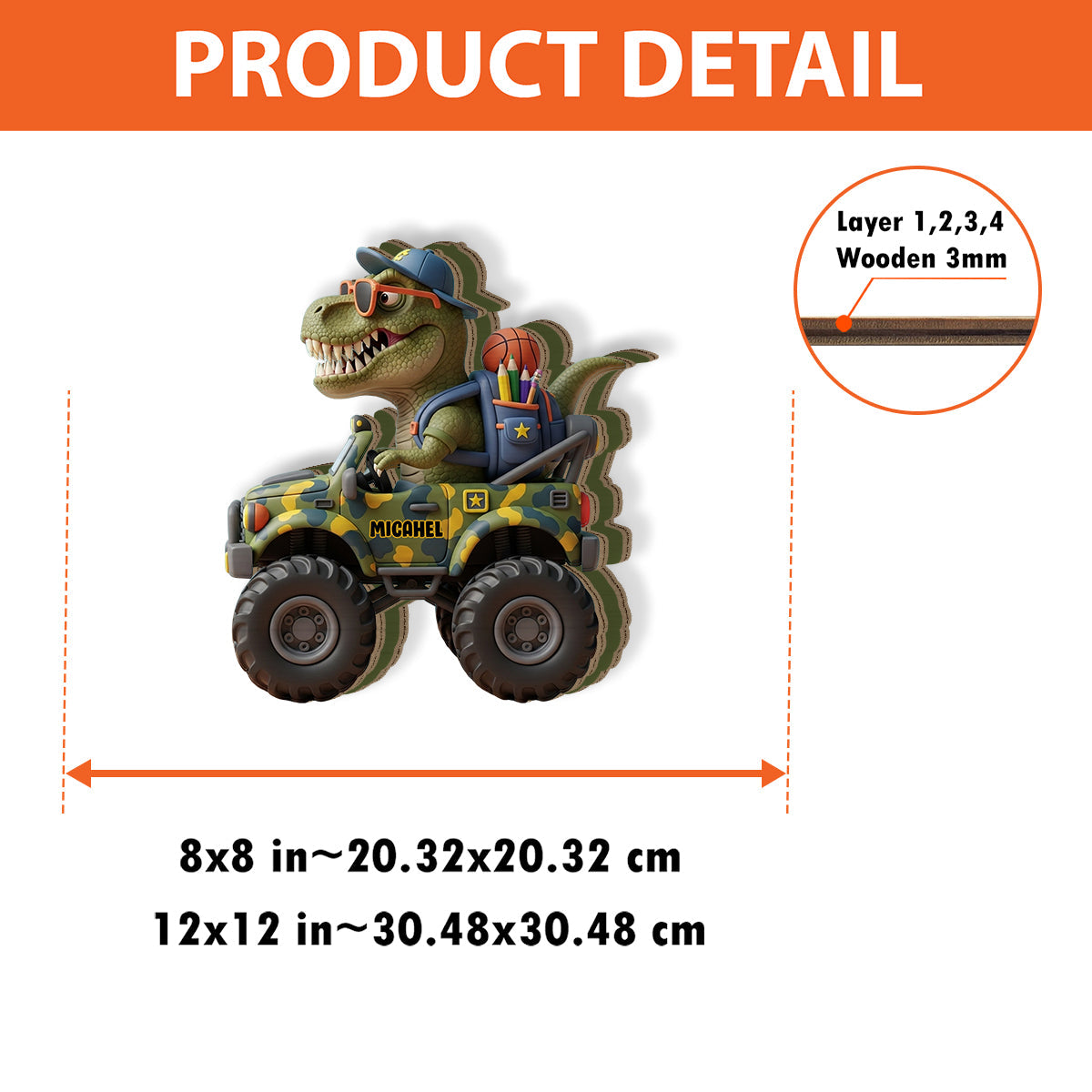 Bereit für den Schulerfolg – ​​Personalisierter Dinosaurier-Stifthalter aus Holz