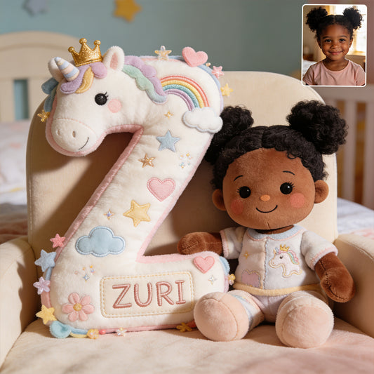 Alphabet Buchstabe & Individuelles Foto und Thema - Personalisierter Premium Kunstfellkissen für Kinder