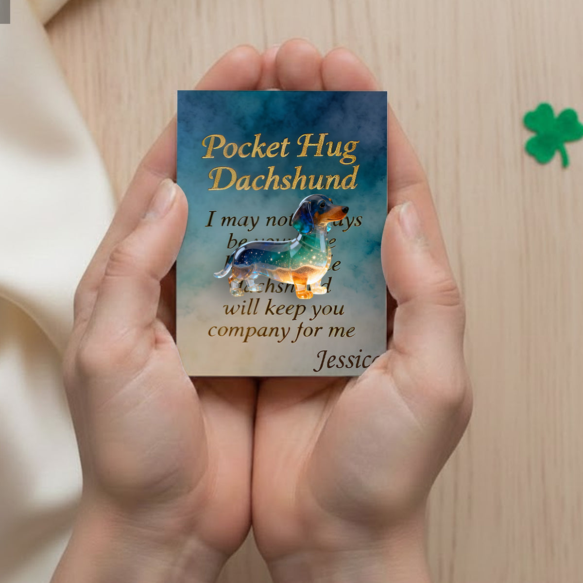 Ich bin immer bei dir – personalisierte Dackel-Taschenumarmungskarte