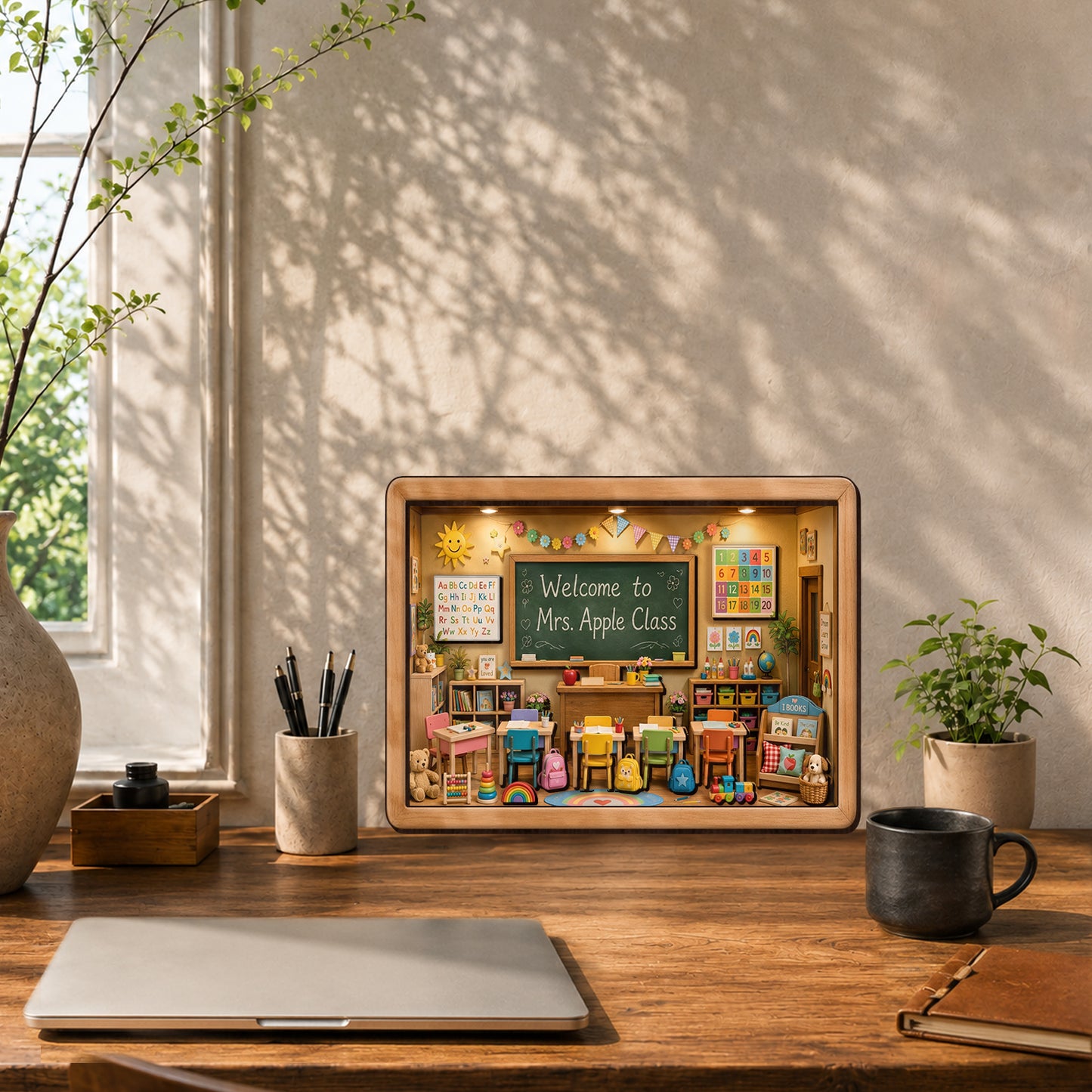 Back To School - Personalized Teacher Wooden Light Shadow Box