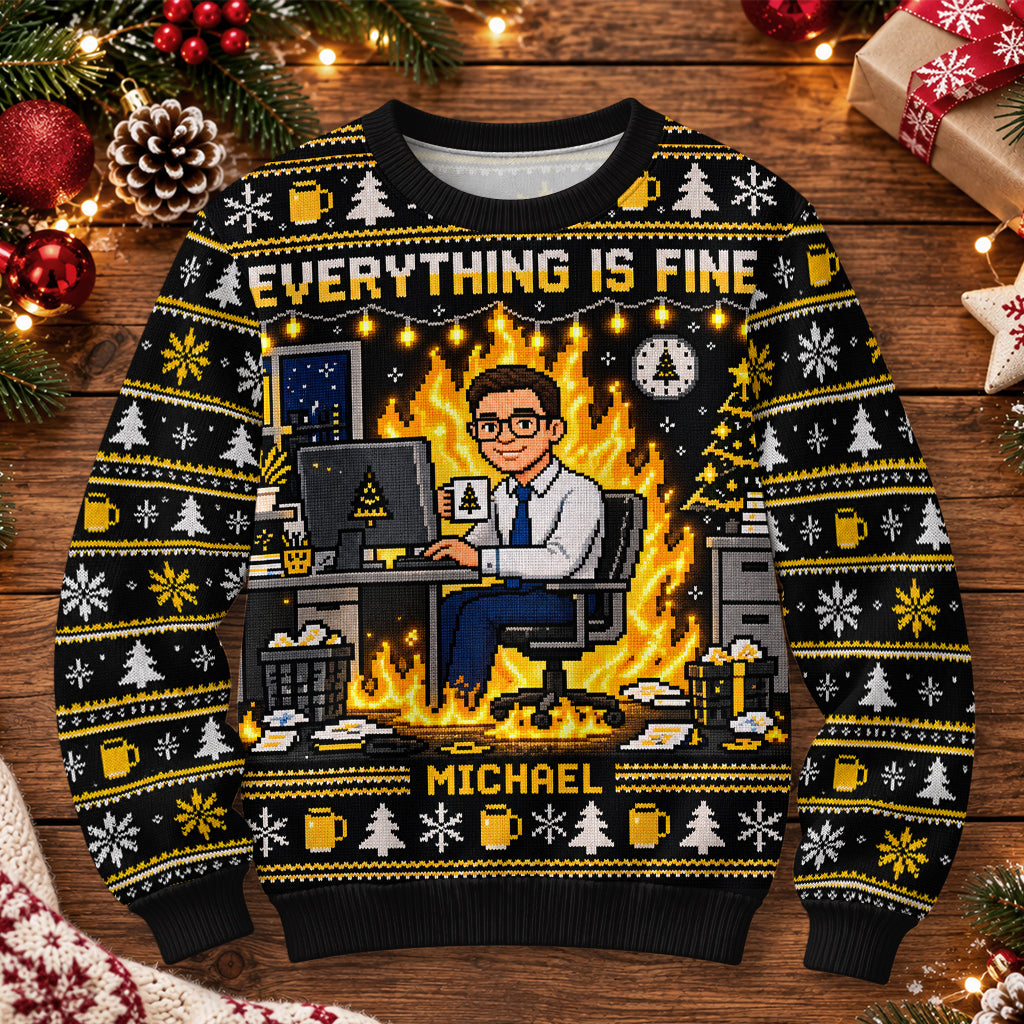 Everything Is Fine - Personalized Colleague Light Up Sweater