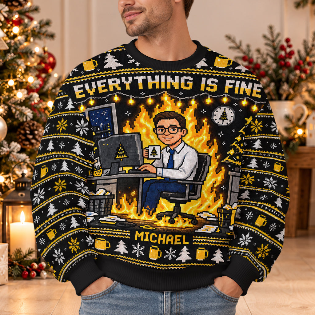 Everything Is Fine - Personalized Colleague Light Up Sweater