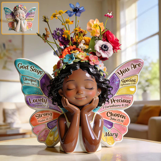 Dieu dit que tu es - Vase à fleurs en acrylique personnalisé de forme afro-américaine