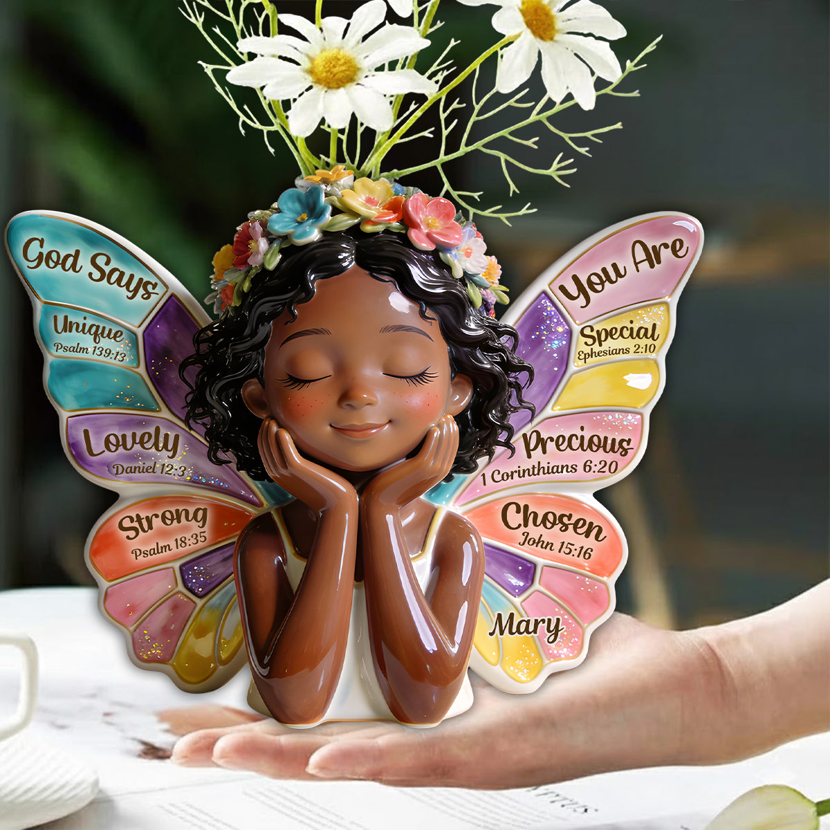 Dieu dit que tu es - Vase à fleurs en acrylique personnalisé de forme afro-américaine