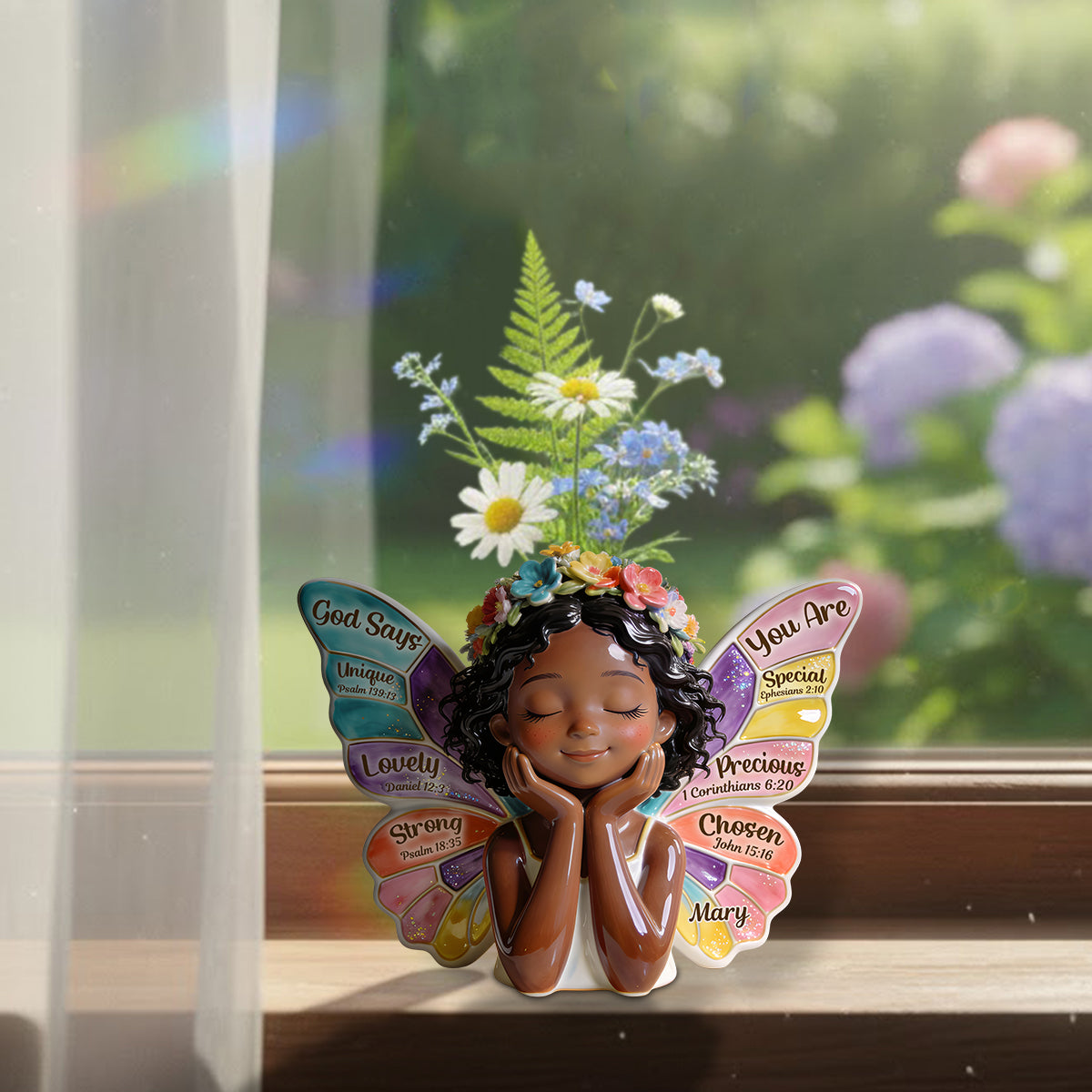 Dieu dit que tu es - Vase à fleurs en acrylique personnalisé de forme afro-américaine