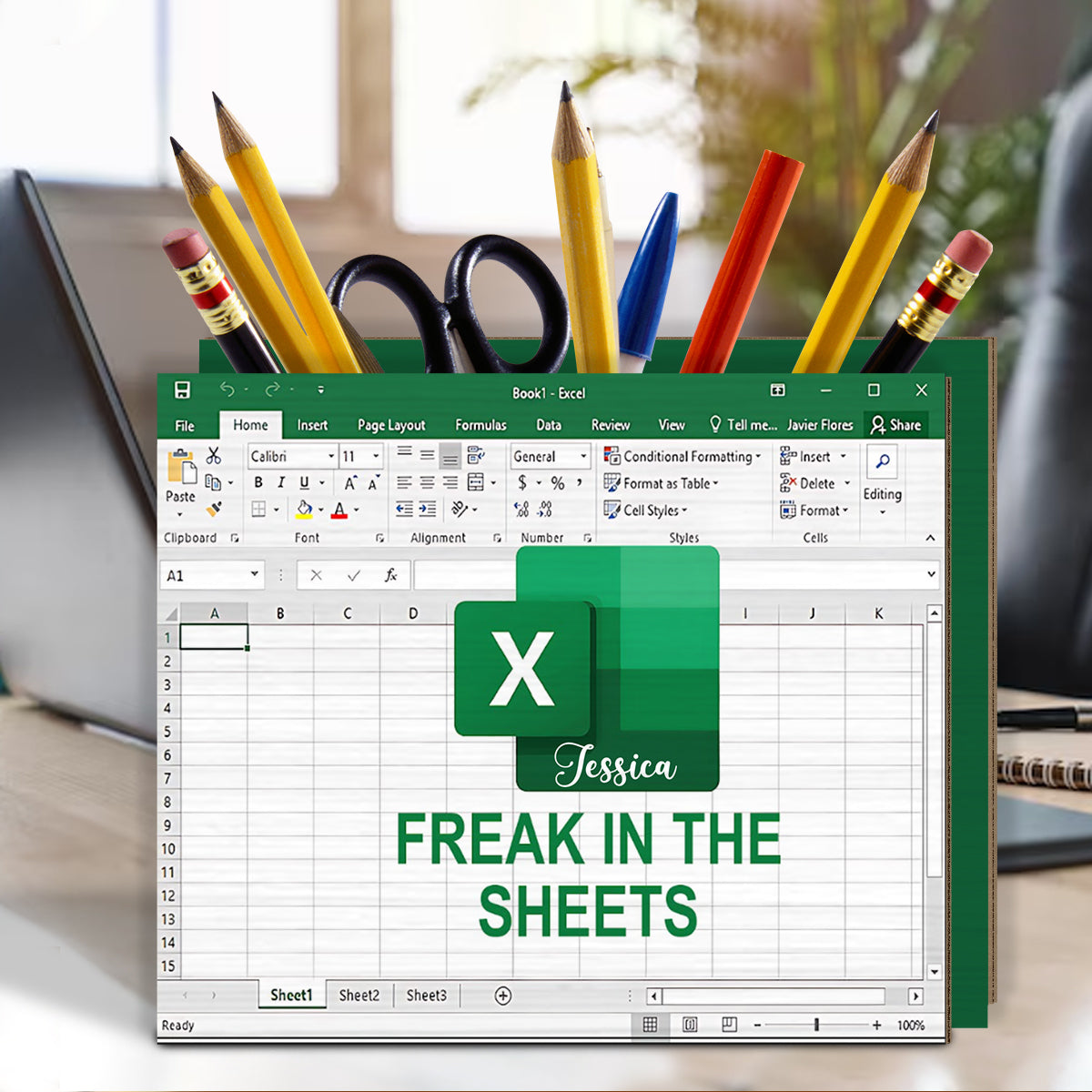 Freak In The Sheets - Personalized Colleague Wooden Pen Holder