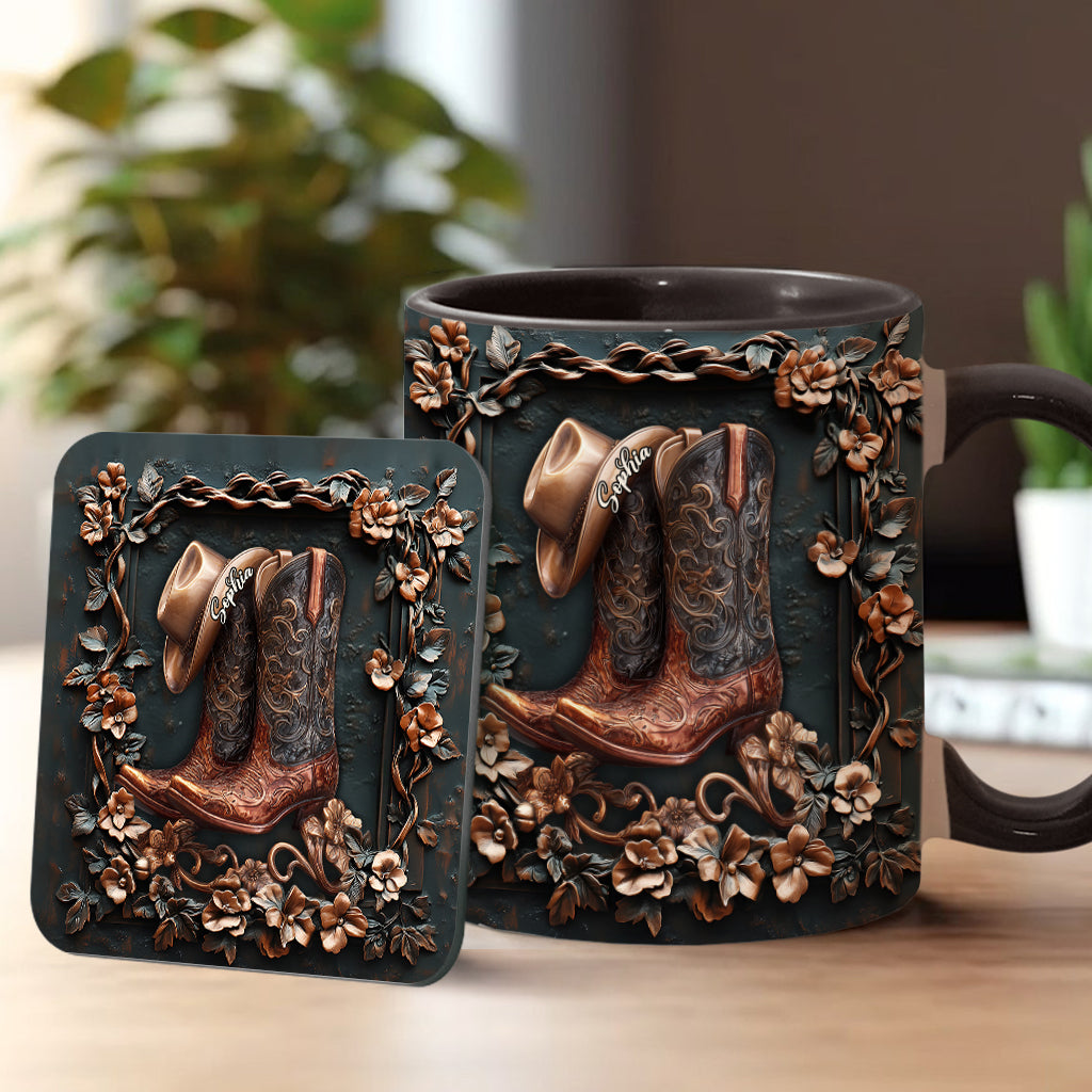 Cowgirl Boots - Personalized Cowgirl Accent Mug & Coaster