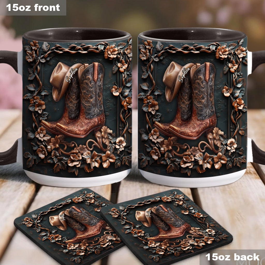 Cowgirl Boots - Personalized Cowgirl Accent Mug & Coaster