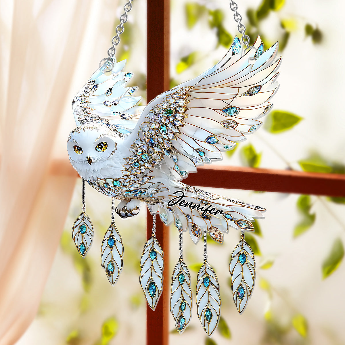 Snow Owl Dream - Personalized Owl Window Hanging Suncatcher Ornament
