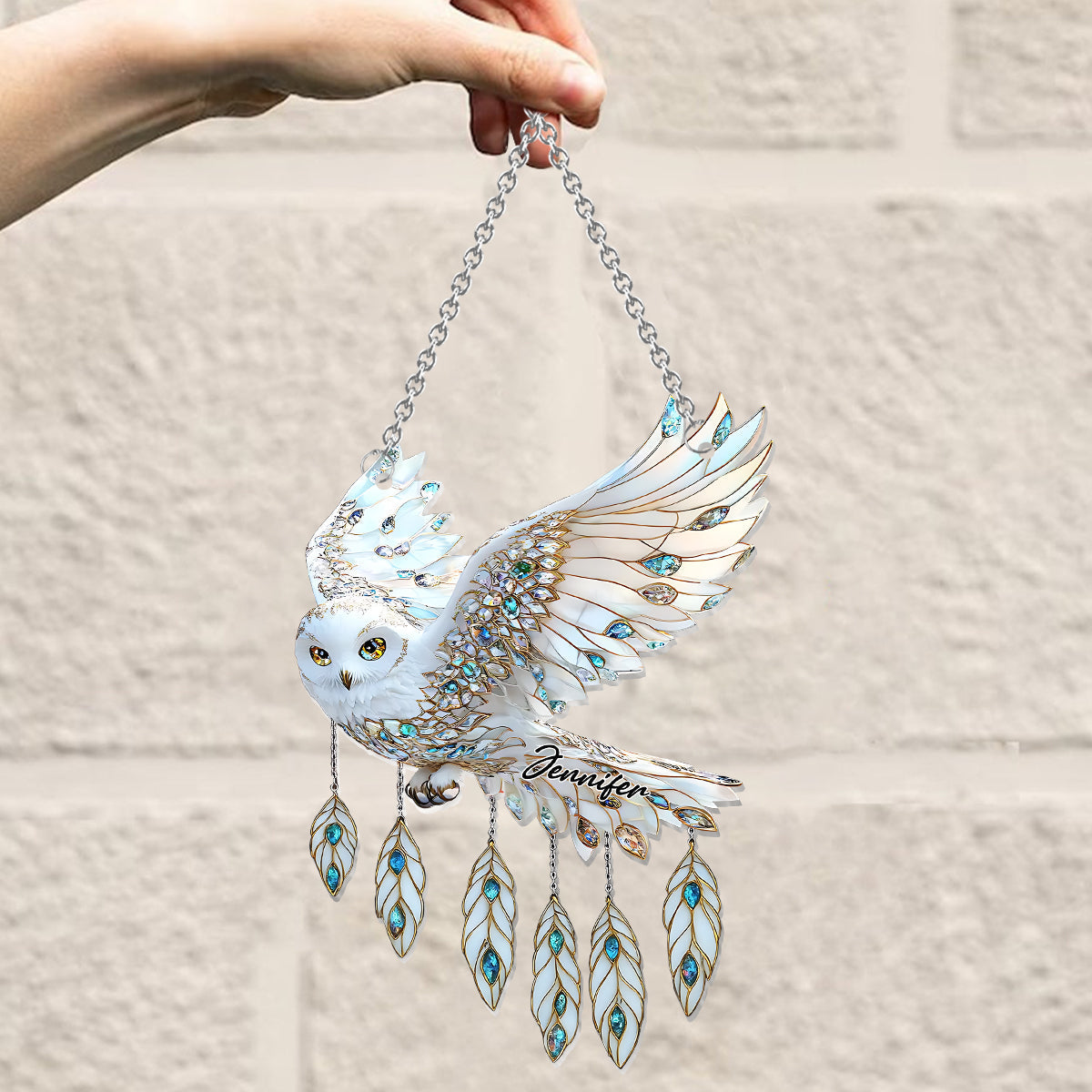 Snow Owl Dream - Personalized Owl Window Hanging Suncatcher Ornament