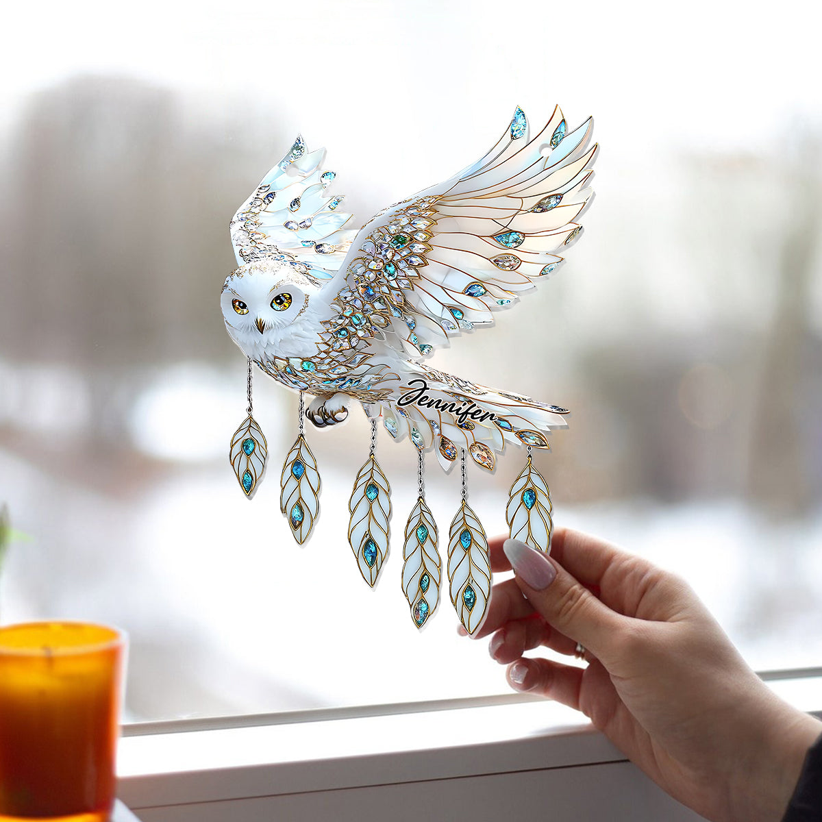 Snow Owl Dream - Personalized Owl Window Hanging Suncatcher Ornament