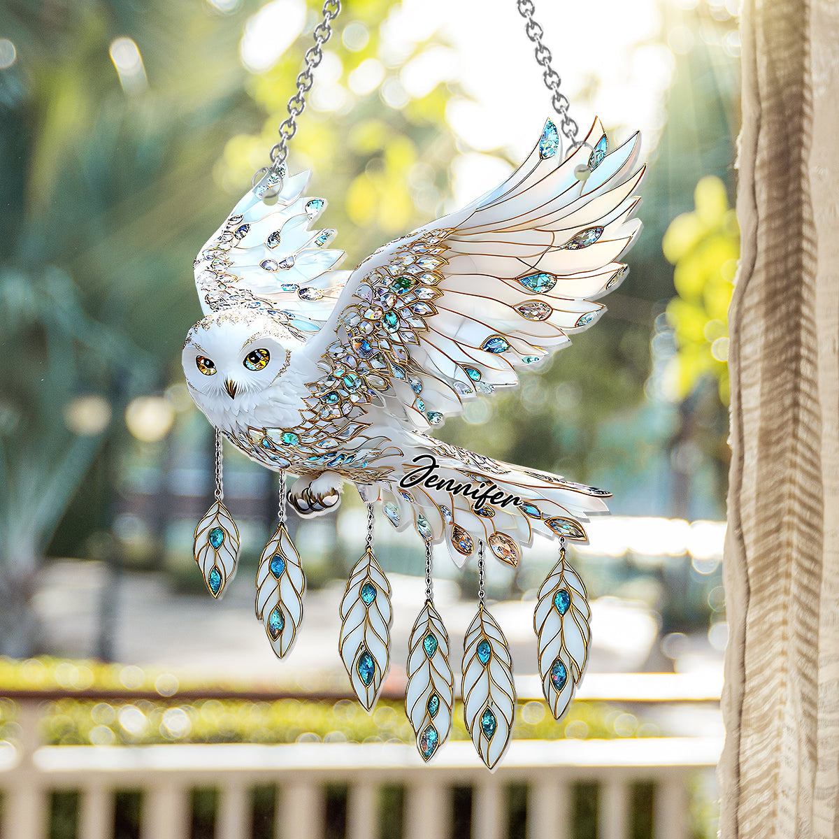 Snow Owl Dream - Personalized Owl Window Hanging Suncatcher Ornament