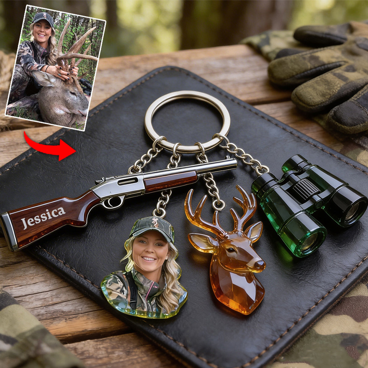 Custom Any Photo - Personalized Hunting Keychain With Charms