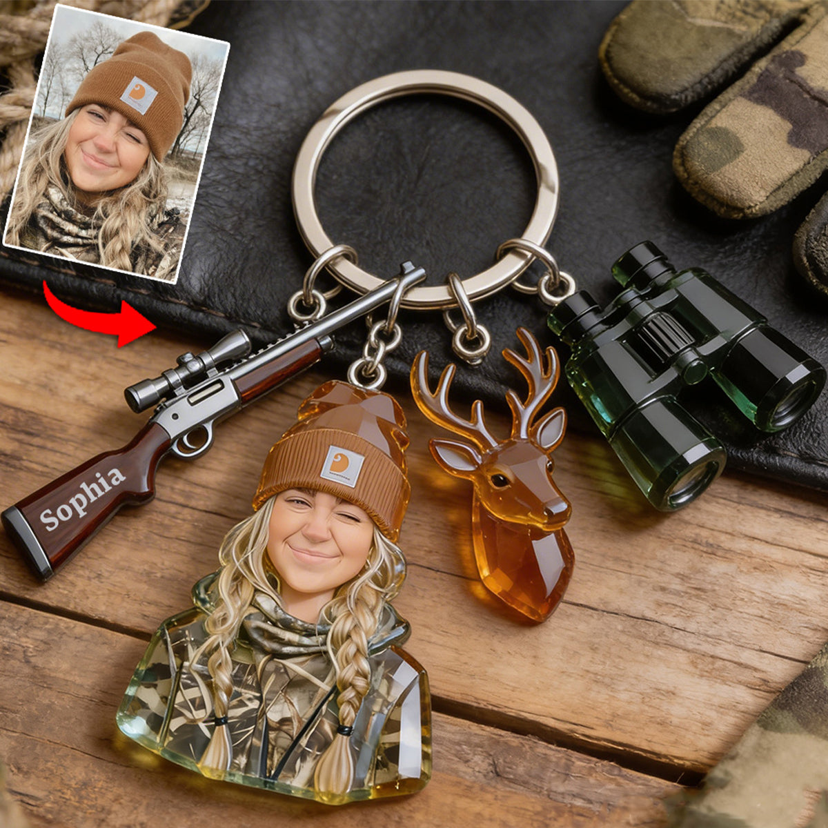 Custom Any Photo - Personalized Hunting Keychain With Charms