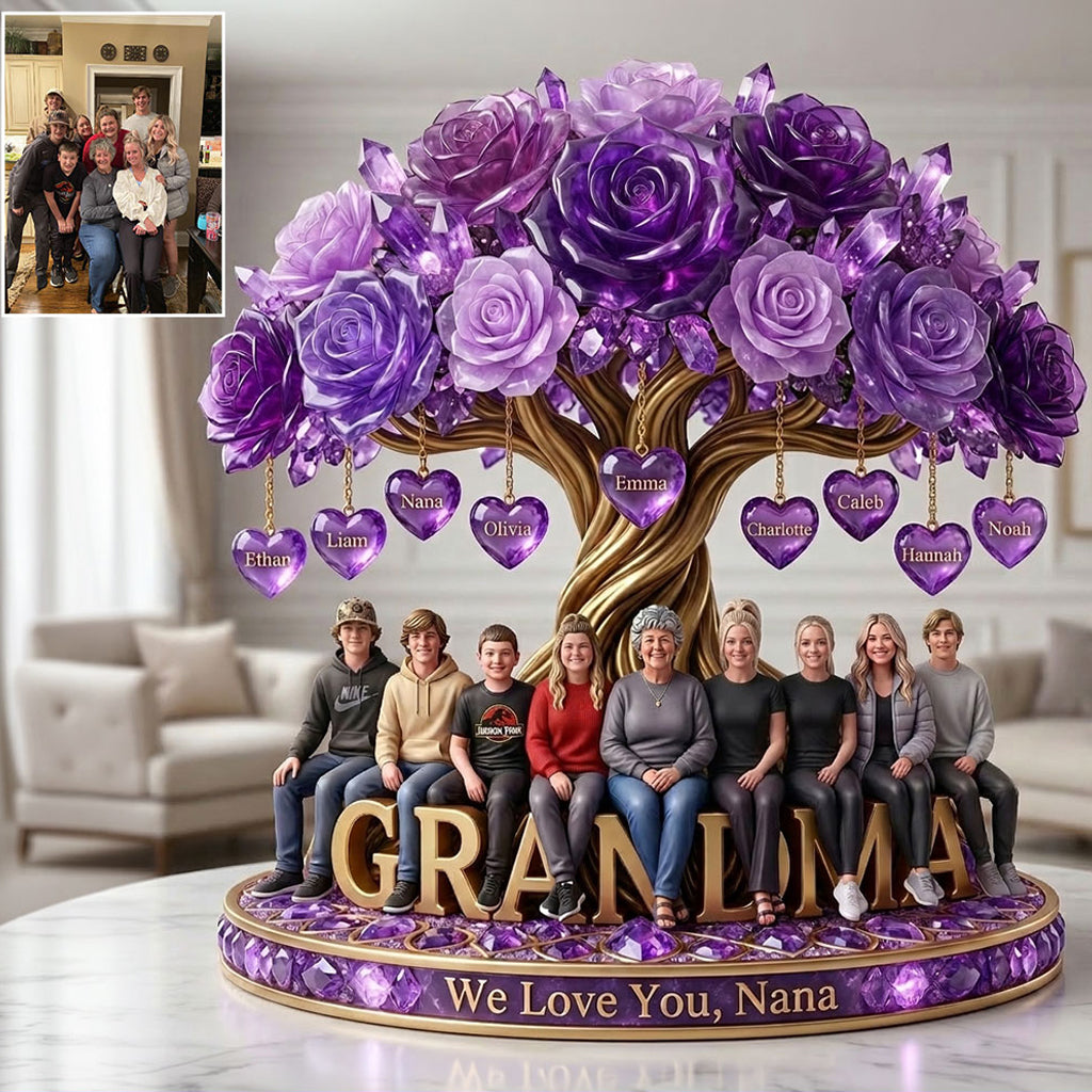Custom Purple Rose Tree With Any Photo - Personalized Grandma Custom Shaped Acrylic Plaque