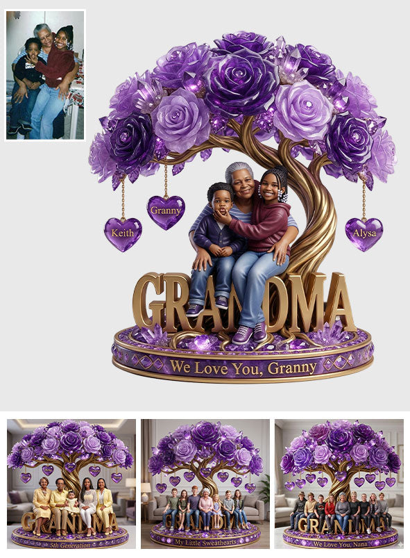 Custom Purple Rose Tree With Any Photo - Personalized Grandma Custom Shaped Acrylic Plaque