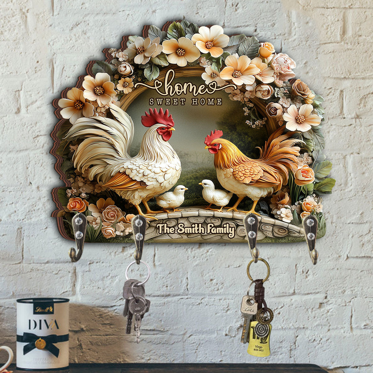 Home Sweet Home - Personalized Chicken Custom Shaped Key Rack