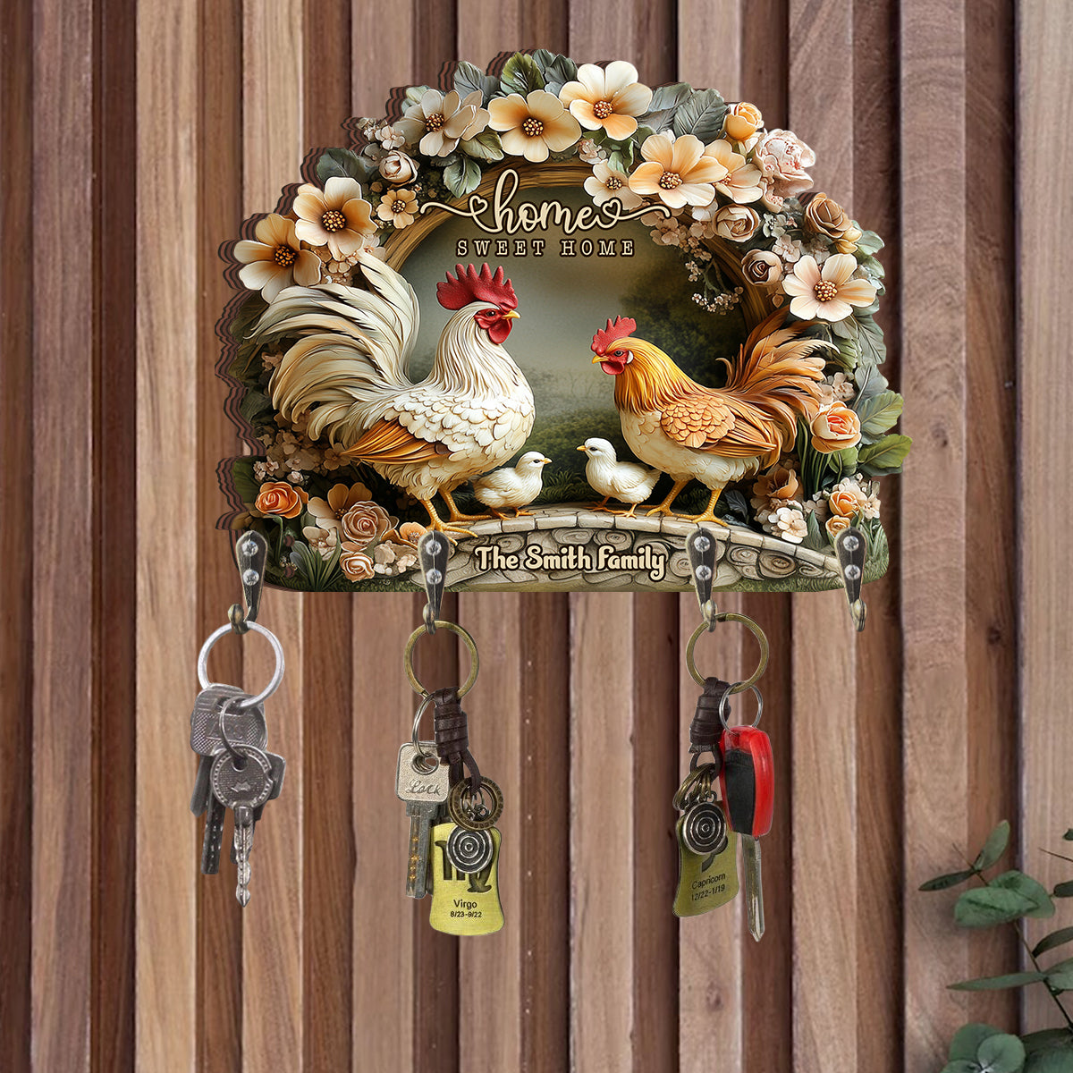 Home Sweet Home - Personalized Chicken Custom Shaped Key Rack