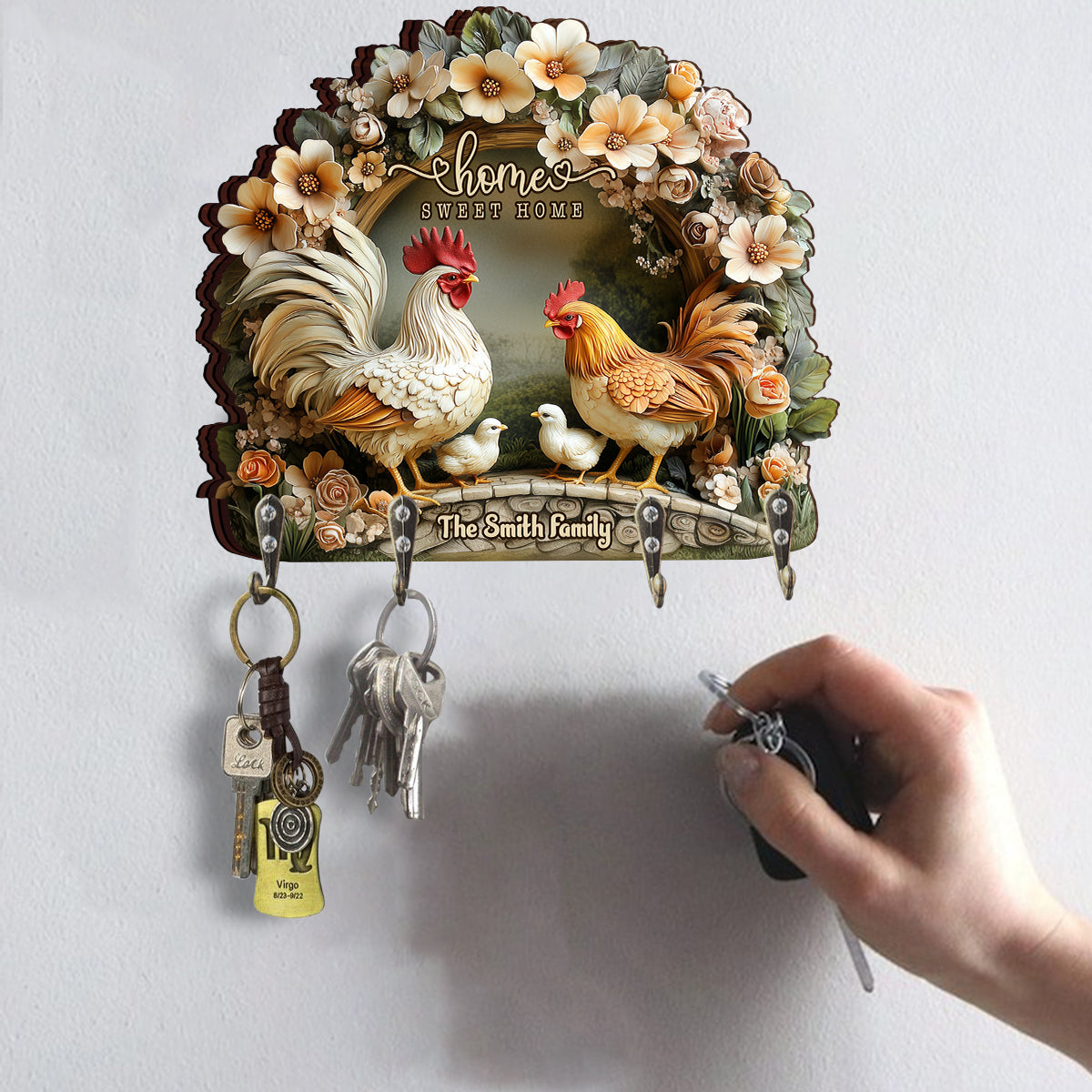 Home Sweet Home - Personalized Chicken Custom Shaped Key Rack