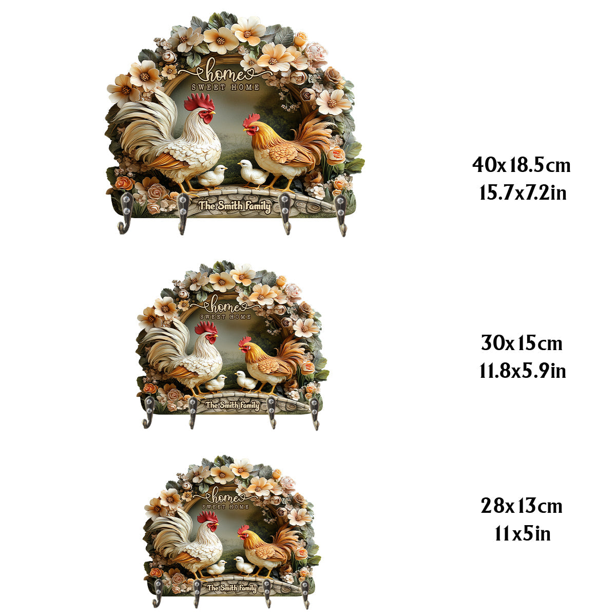 Home Sweet Home - Personalized Chicken Custom Shaped Key Rack