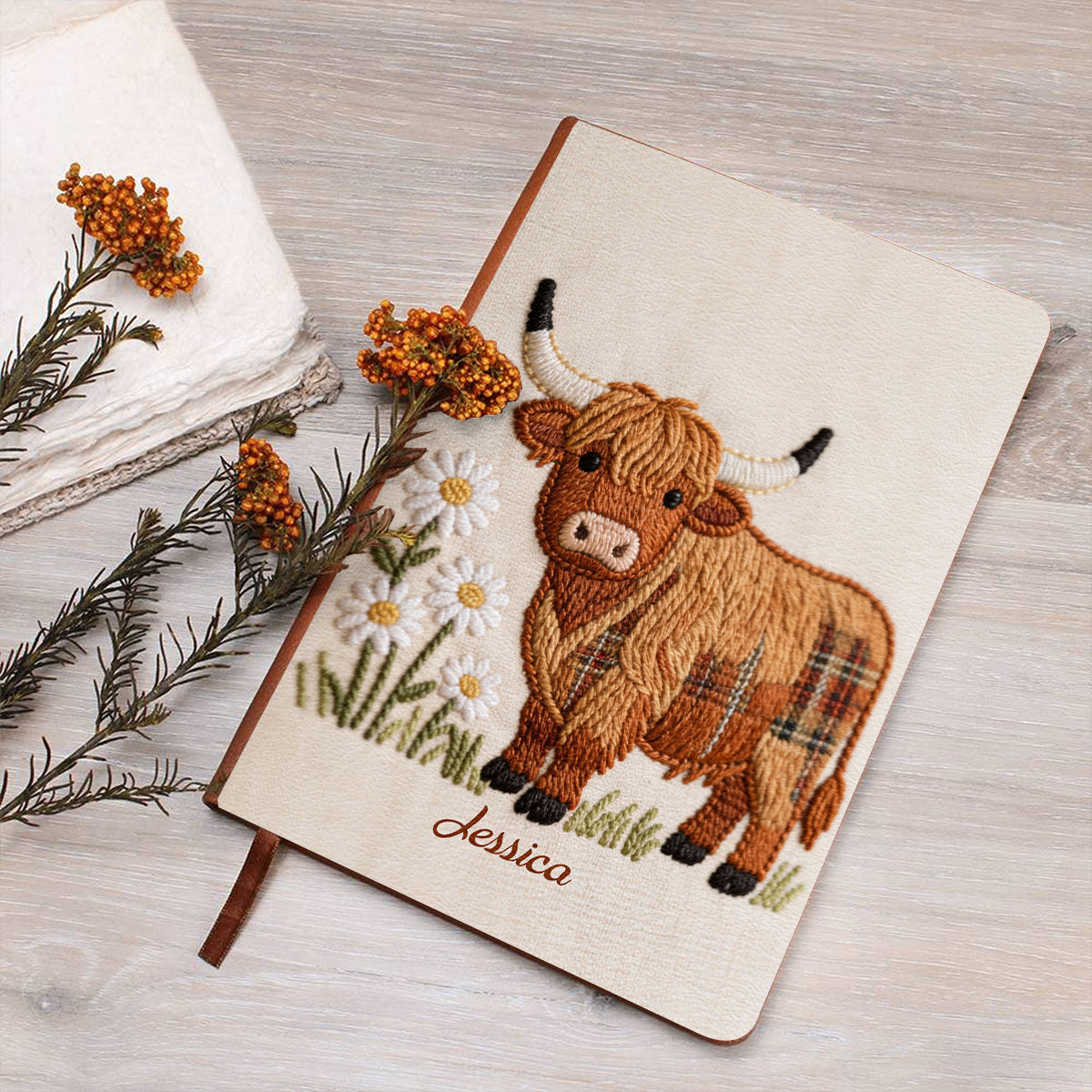 Love Highland Cows - Personalized Highland Cow Leather Journal