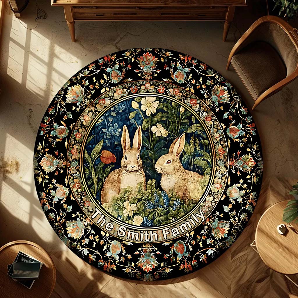 Willkommen in unserem schönen Zuhause – Personalisierter runder Familienteppich