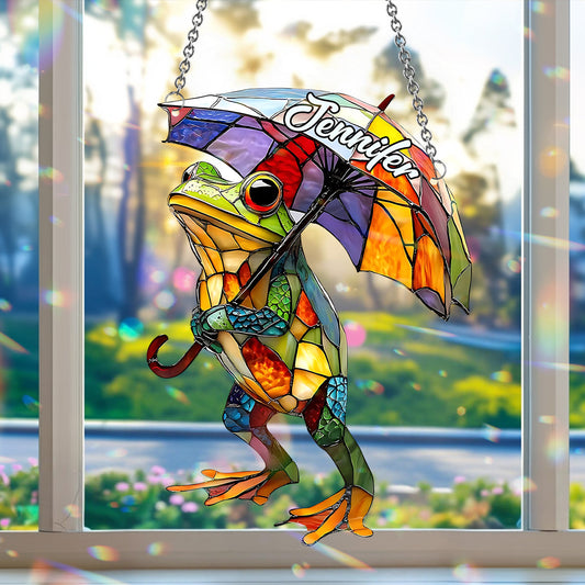 Adorable grenouille - Décoration attrape-soleil personnalisée à suspendre à la fenêtre