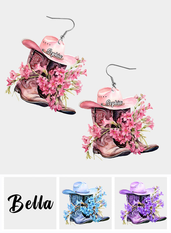 Bottes de cowgirl - Boucles d'oreilles de cowgirl personnalisées