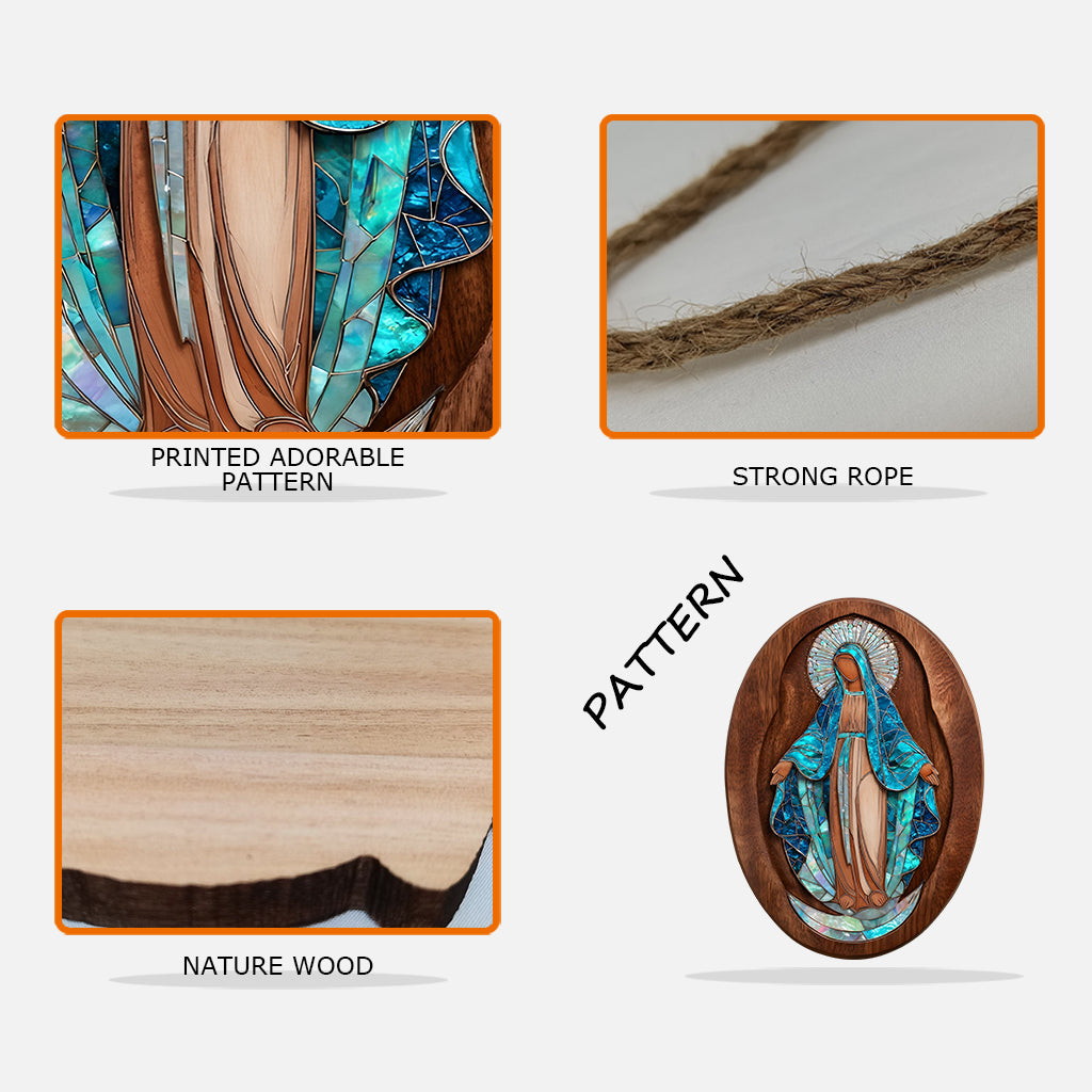 Wanddekoration im Stil der Jungfrau Maria und Perlmutt - Personalisiertes christliches Holzschild in individueller Form